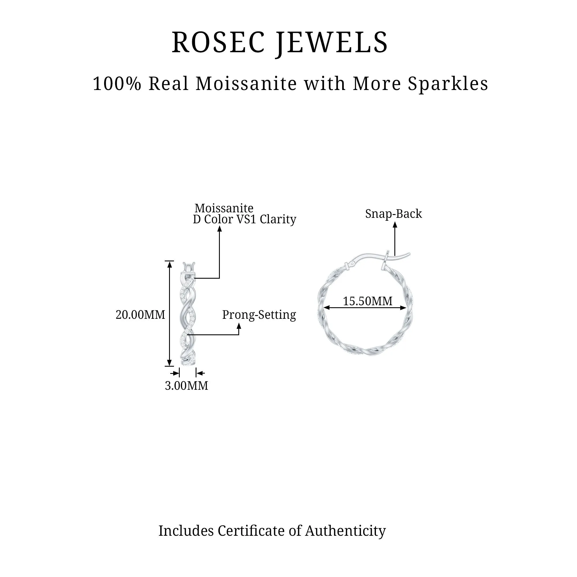 0.25 CT Braided Hoop Earrings with Moissanite in Gold