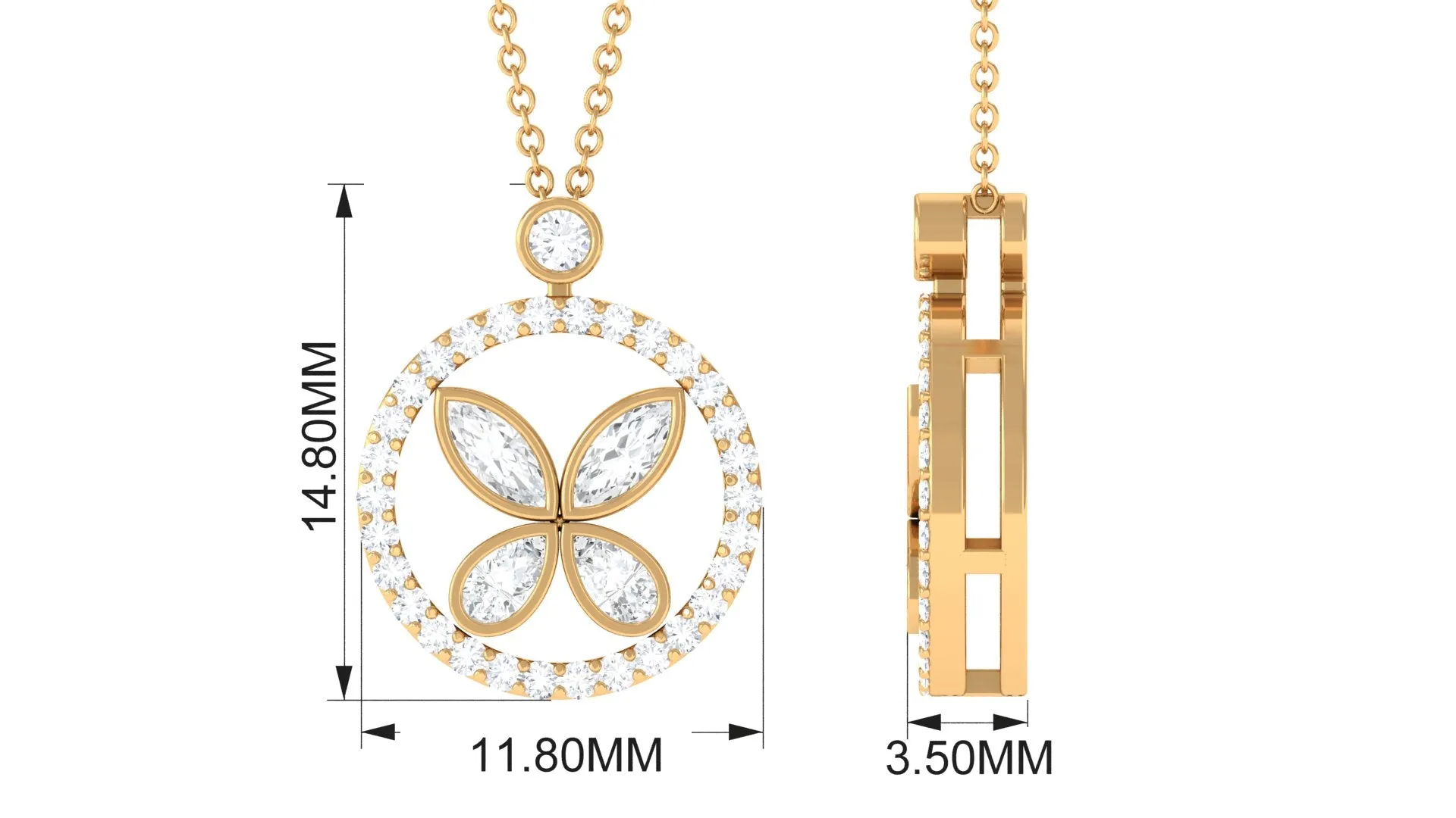 0.50 CT Certified Moissanite Butterfly Pendant