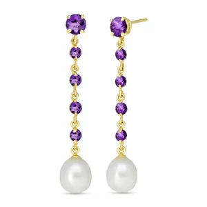 10 Carat 14K Solid Yellow Gold New View Amethyst Pearl Earrings