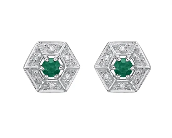 10k White Gold Emerald and Diamond Earrings