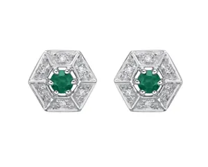 10k White Gold Emerald and Diamond Earrings