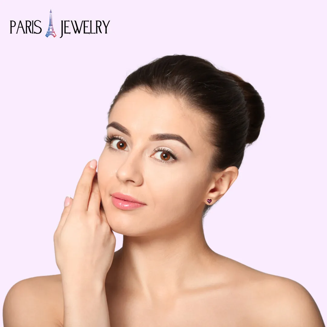 10k Yellow Gold Plated 4 Carat Heart Created Ruby Stud Earrings