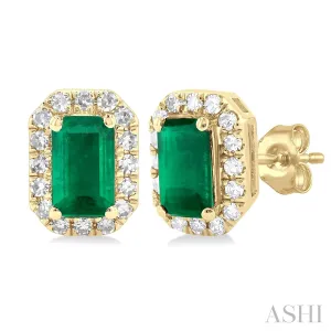 10KY Diamond and Emerald Stud Earrings