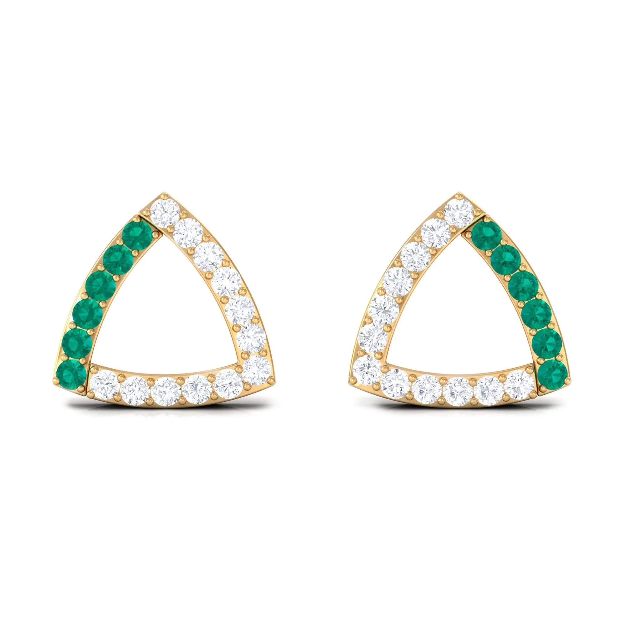 1/2 CT Emerald and Diamond Open Triangle Stud Earrings
