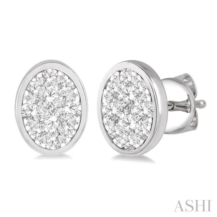 1/2 ctw Oval Shape Lovebright Round Cut Diamond Earring in 14K White Gold