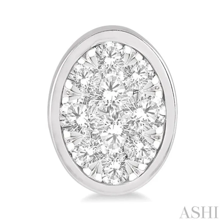 1/2 ctw Oval Shape Lovebright Round Cut Diamond Earring in 14K White Gold