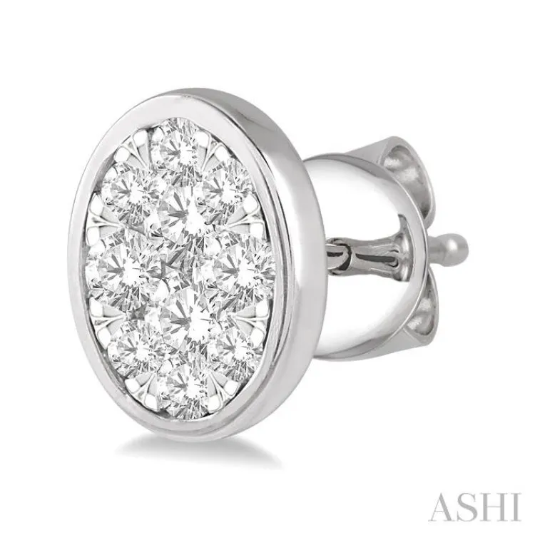 1/2 ctw Oval Shape Lovebright Round Cut Diamond Earring in 14K White Gold