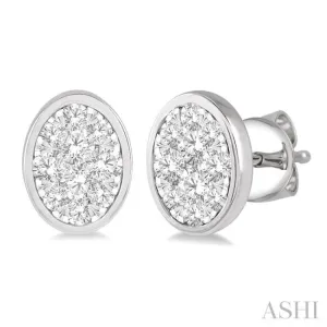 1/2 ctw Oval Shape Lovebright Round Cut Diamond Earring in 14K White Gold