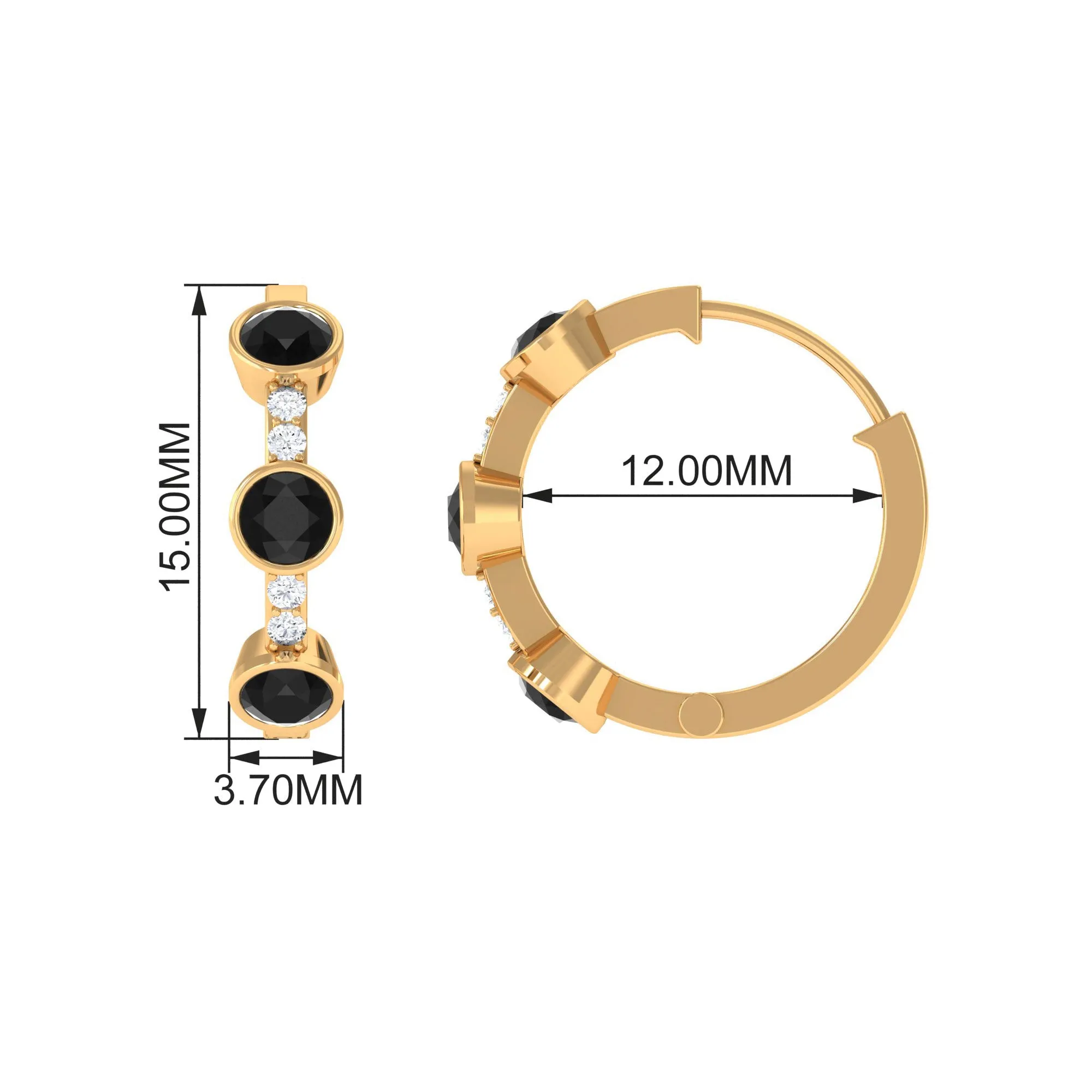 1.25 CT Bezel Set Created Black Diamond Hinged Hoop Earrings with Diamond