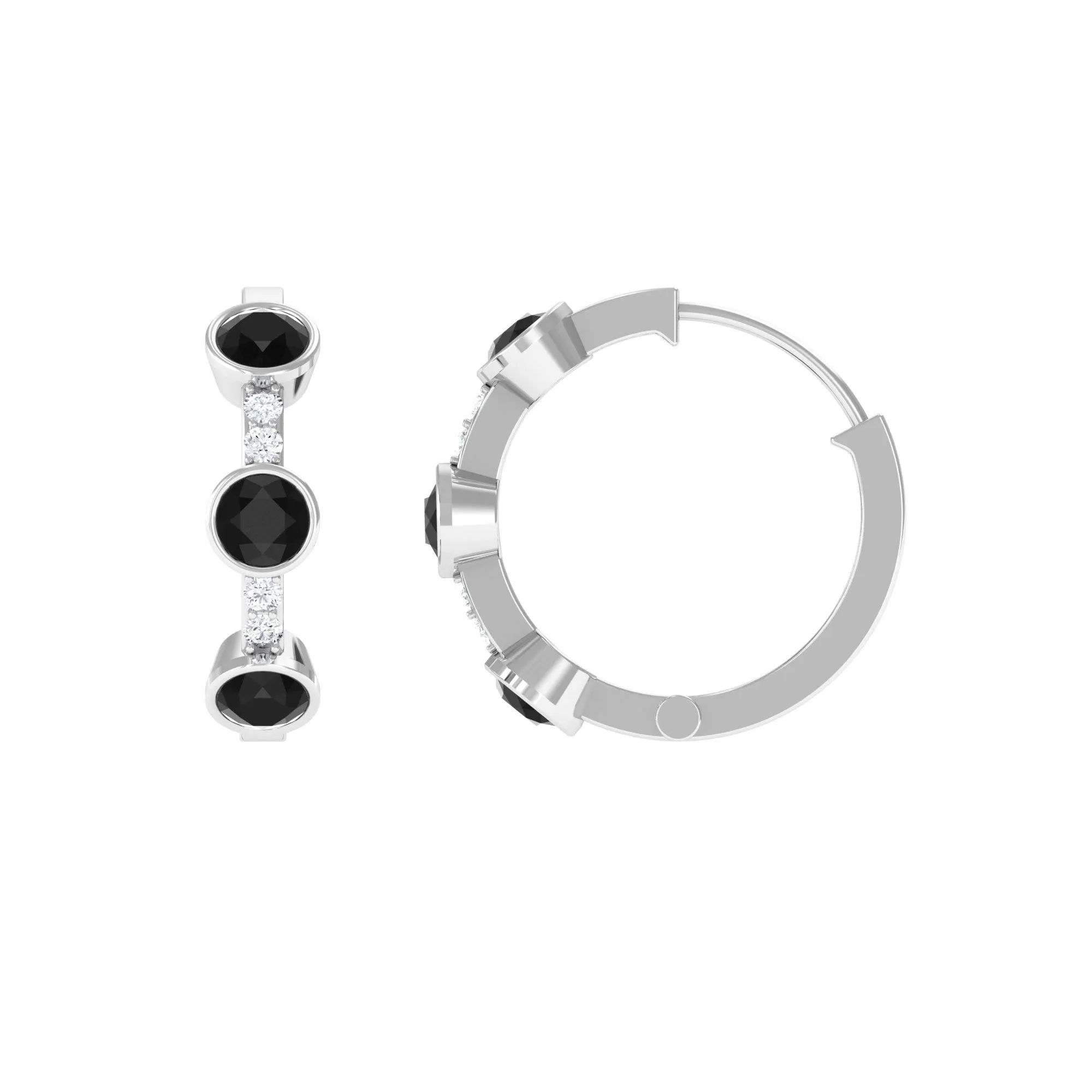1.25 CT Bezel Set Created Black Diamond Hinged Hoop Earrings with Diamond