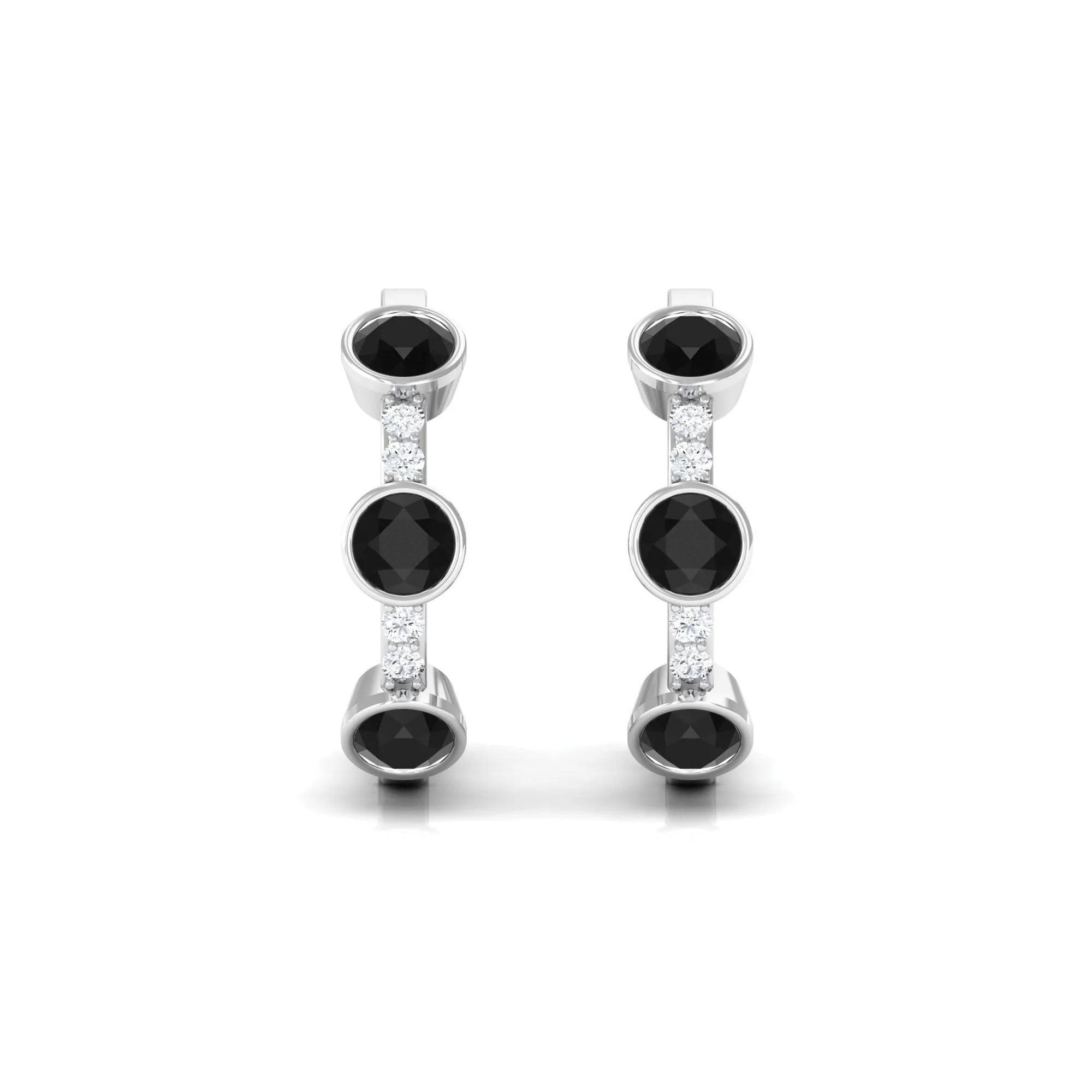 1.25 CT Bezel Set Created Black Diamond Hinged Hoop Earrings with Diamond