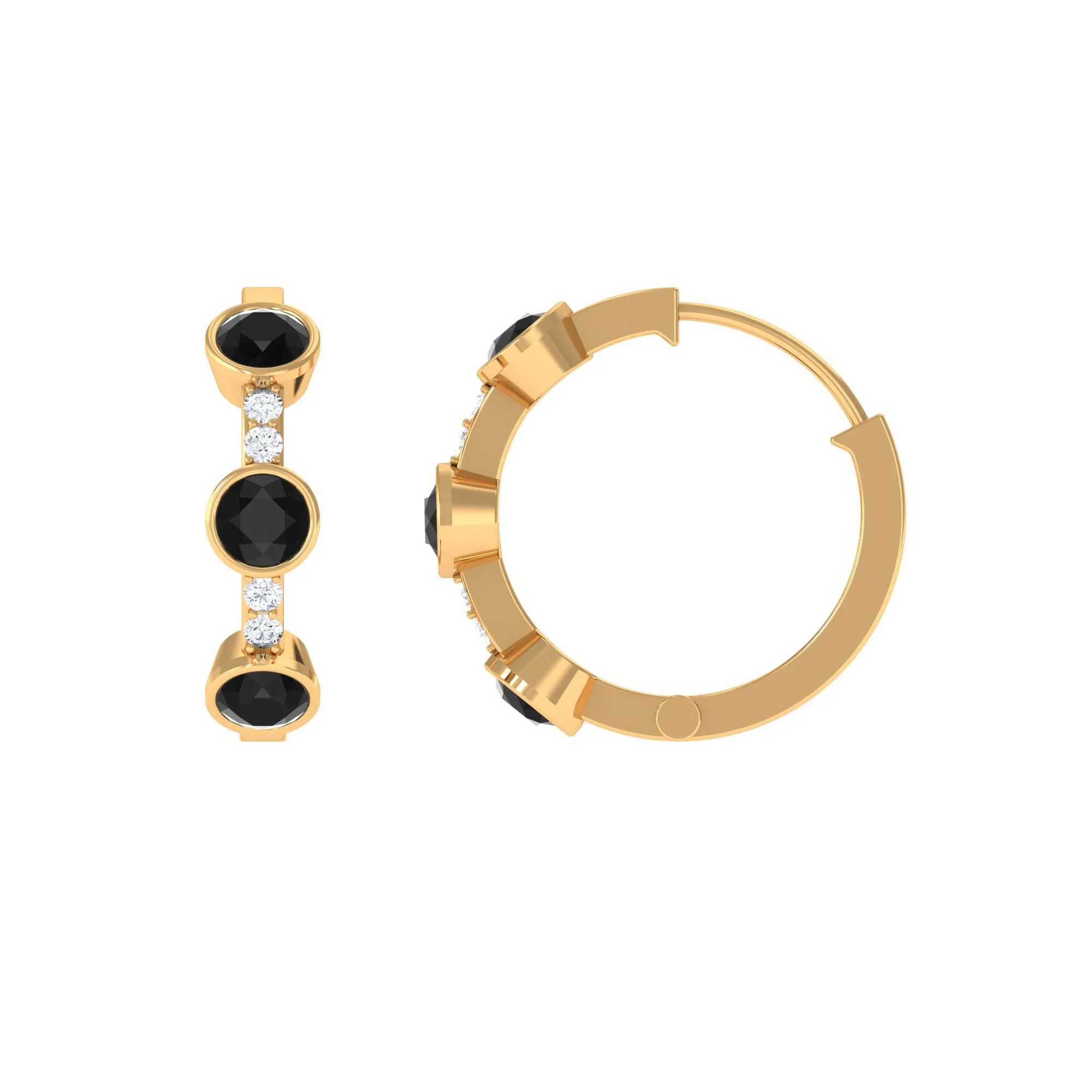1.25 CT Bezel Set Created Black Diamond Hinged Hoop Earrings with Diamond