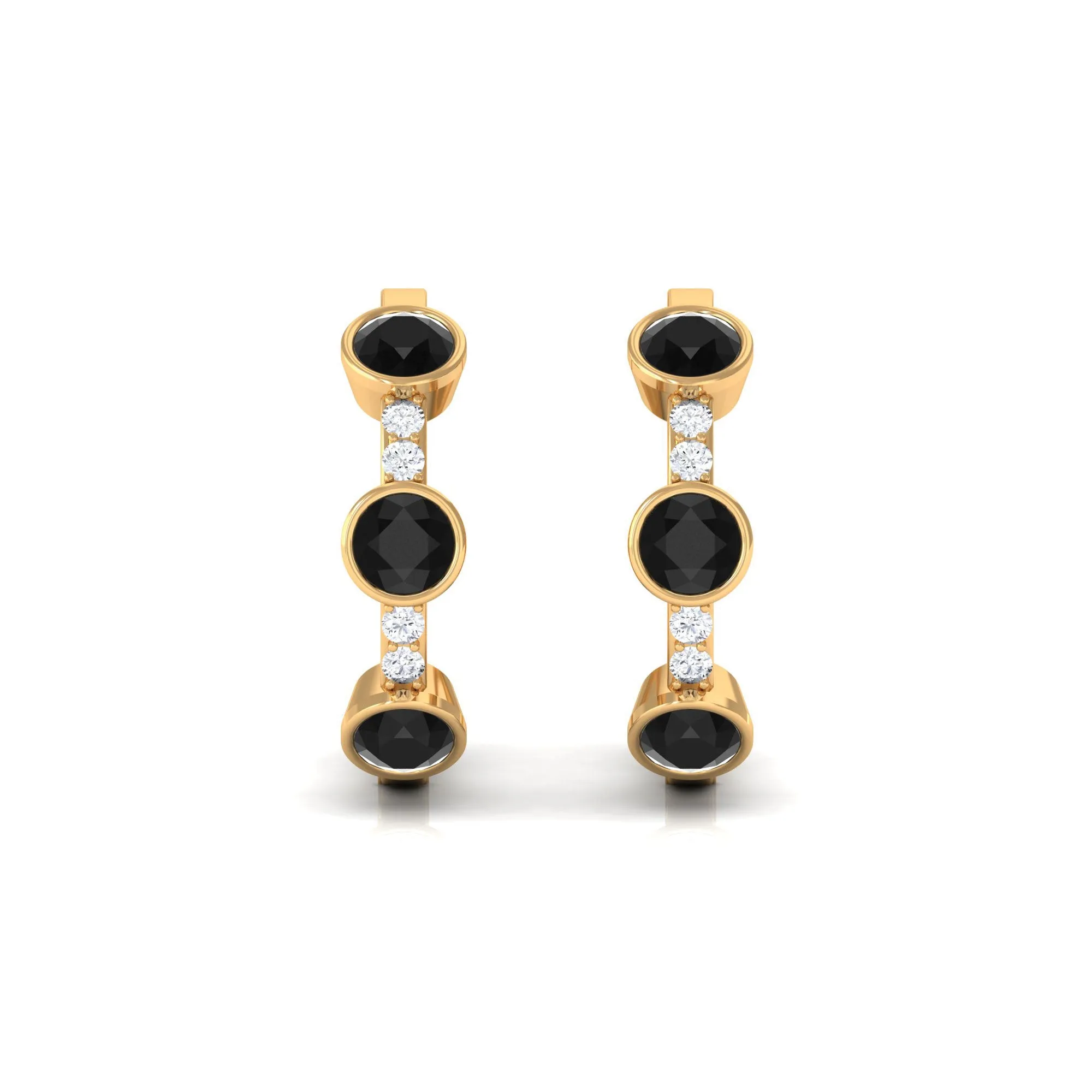 1.25 CT Bezel Set Created Black Diamond Hinged Hoop Earrings with Diamond