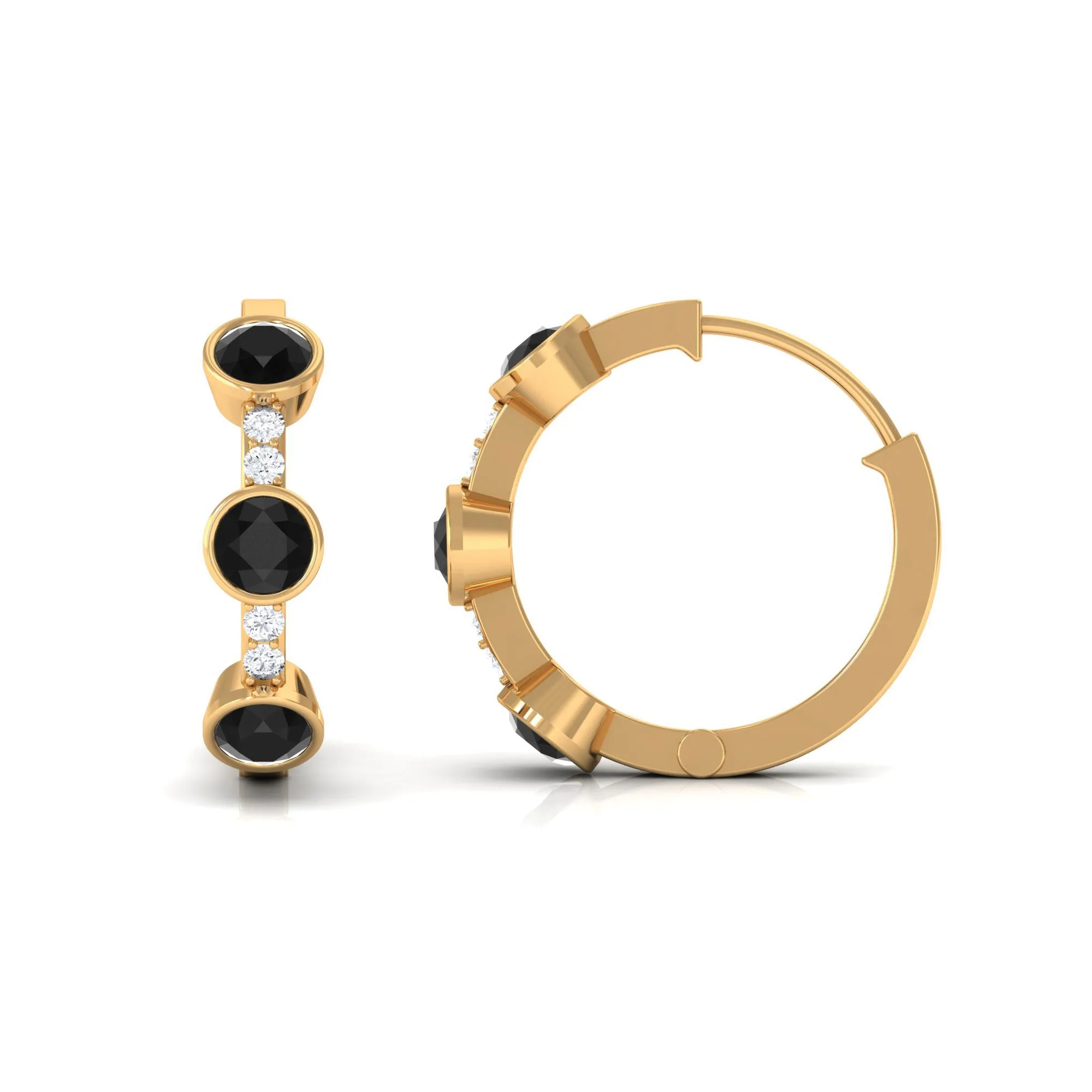 1.25 CT Bezel Set Created Black Diamond Hinged Hoop Earrings with Diamond