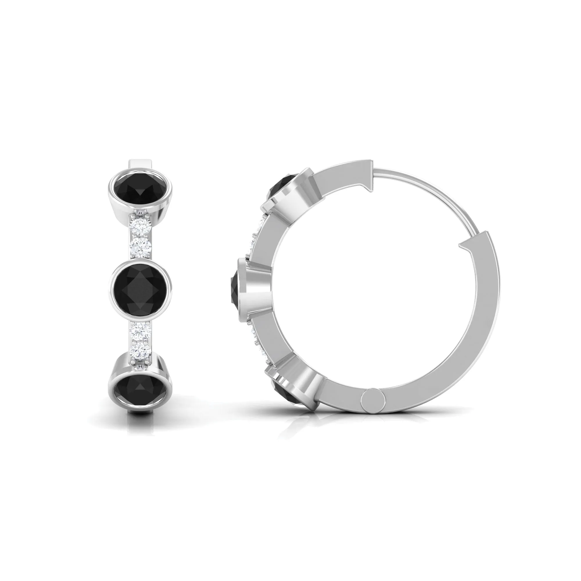 1.25 CT Bezel Set Created Black Diamond Hinged Hoop Earrings with Diamond
