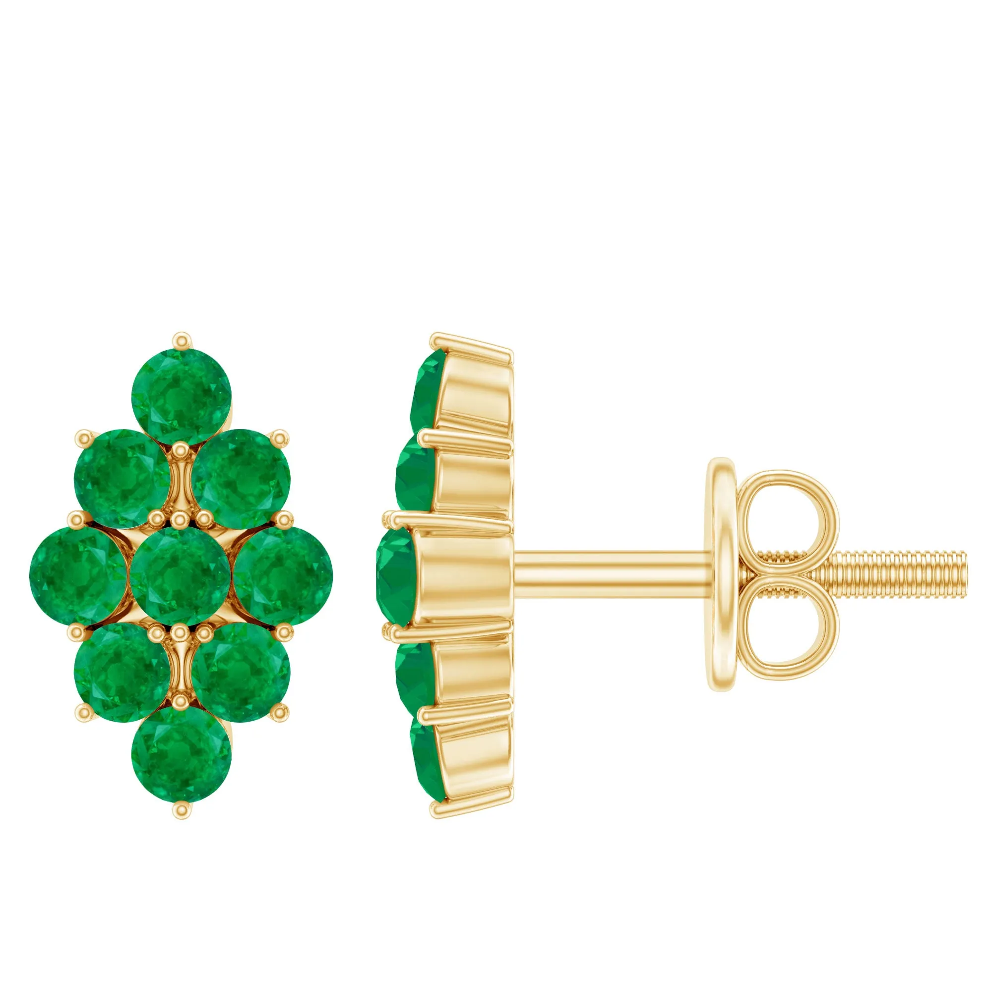 1/4 CT Emerald Cluster Stud Earrings