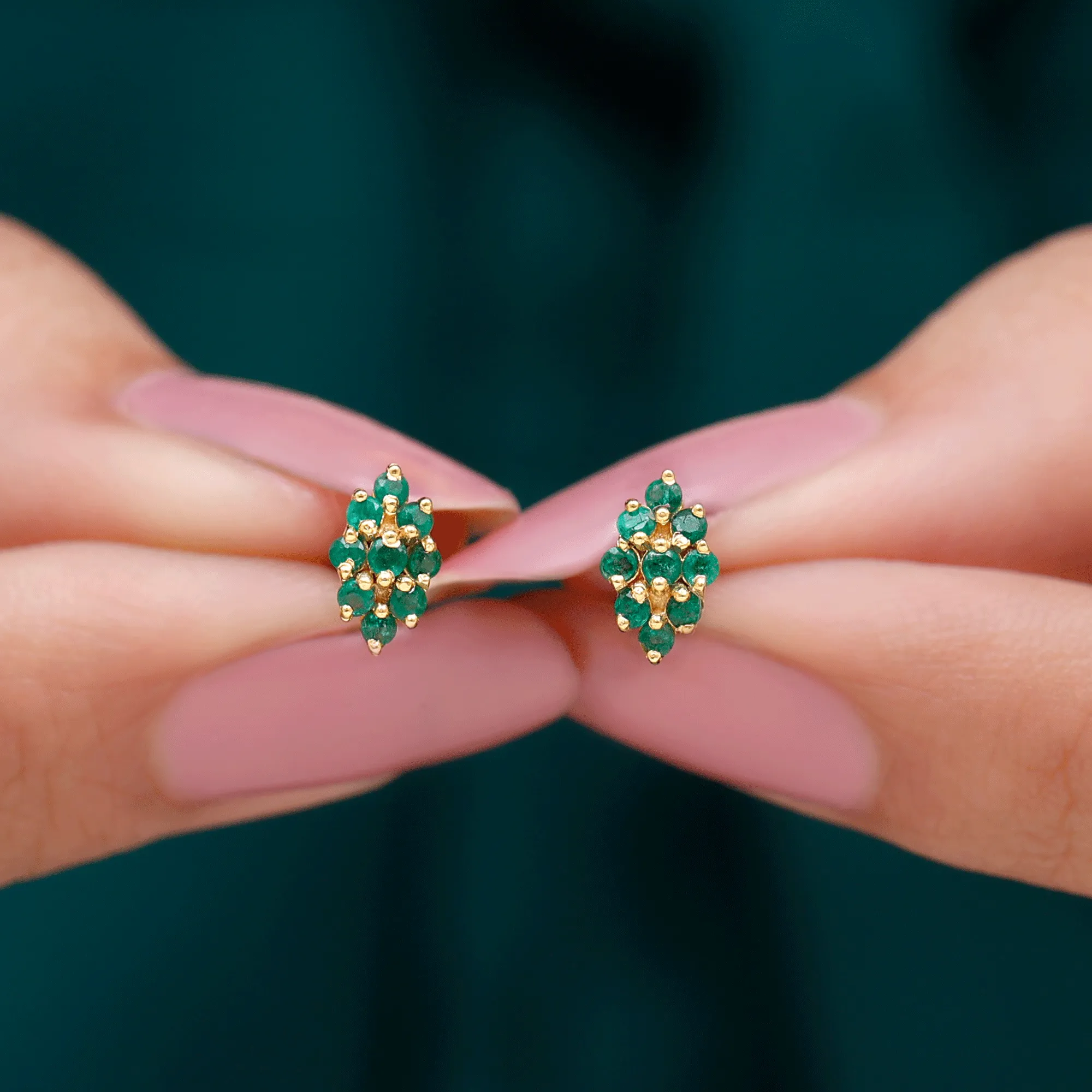 1/4 CT Emerald Cluster Stud Earrings