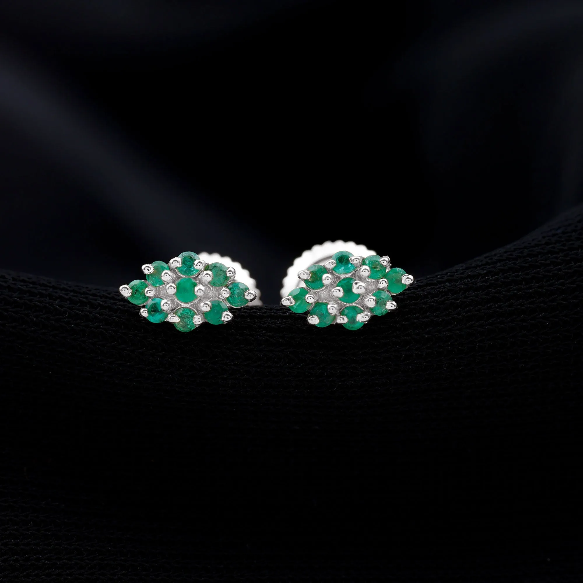 1/4 CT Emerald Cluster Stud Earrings