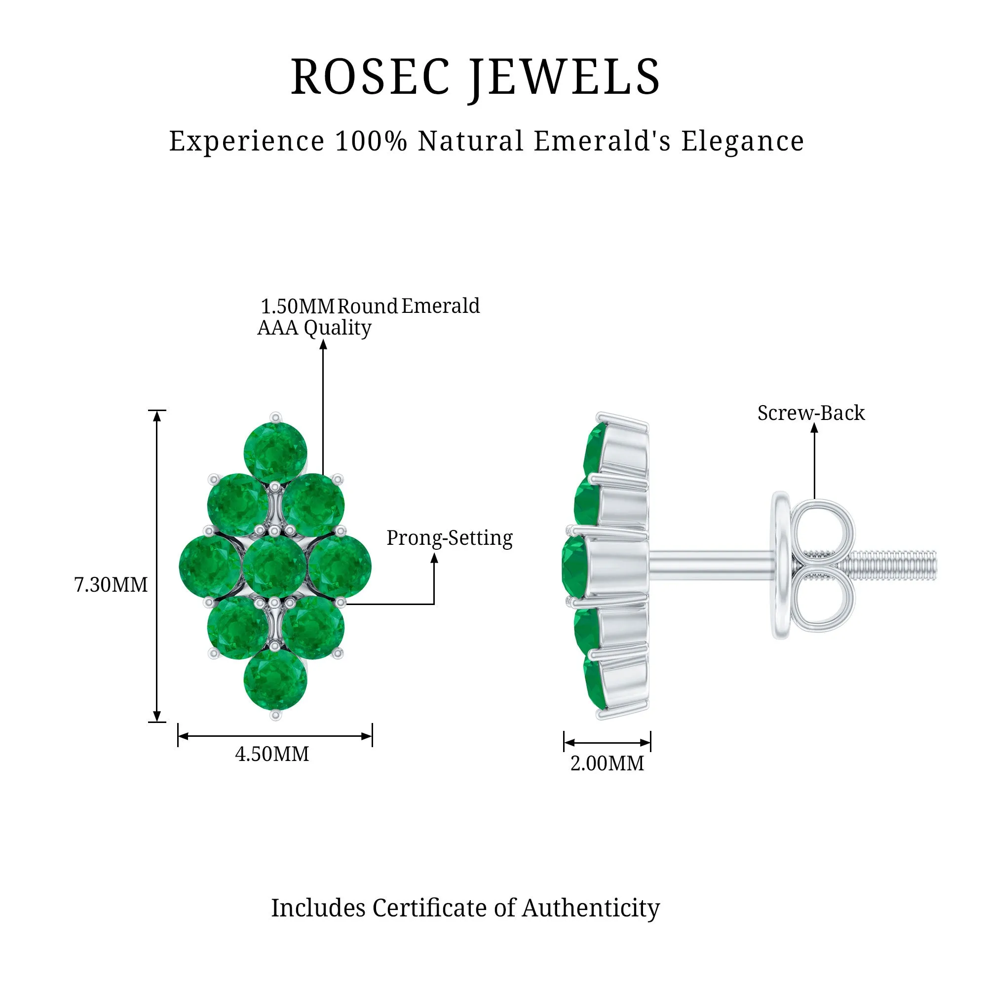 1/4 CT Emerald Cluster Stud Earrings