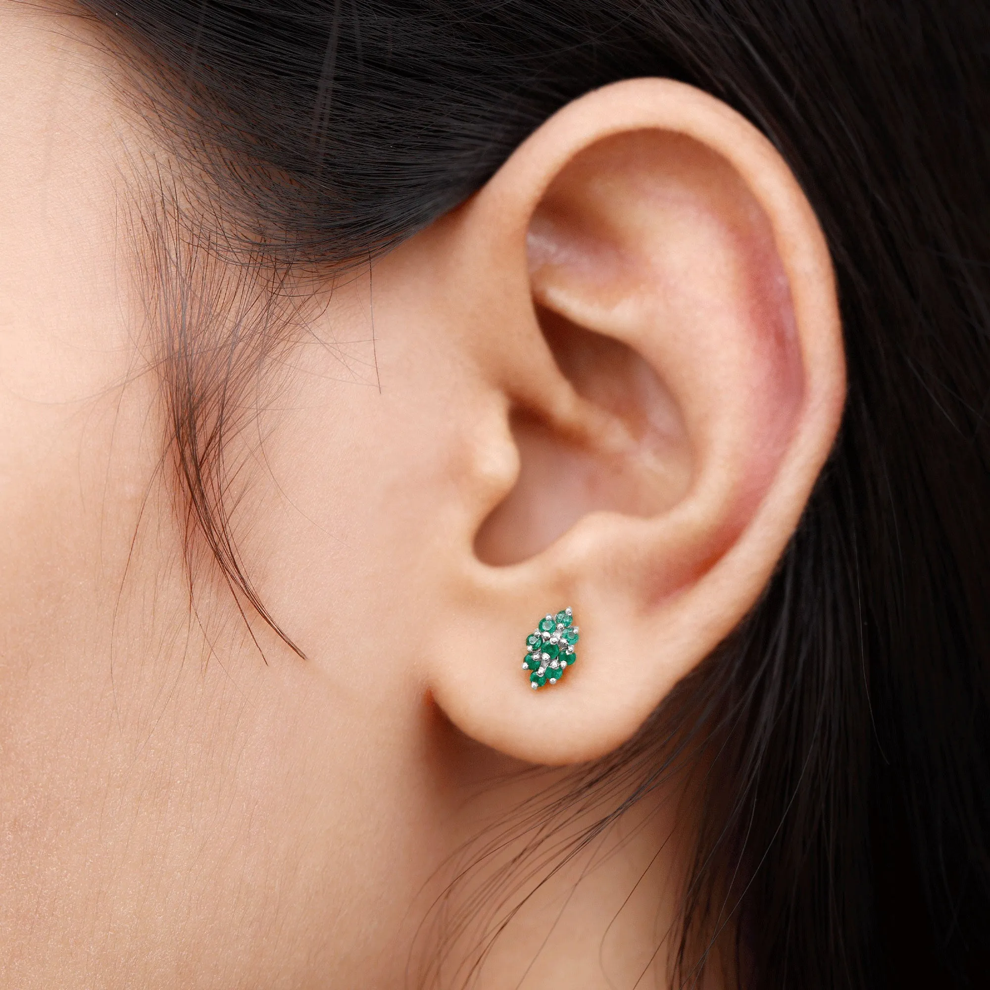 1/4 CT Emerald Cluster Stud Earrings