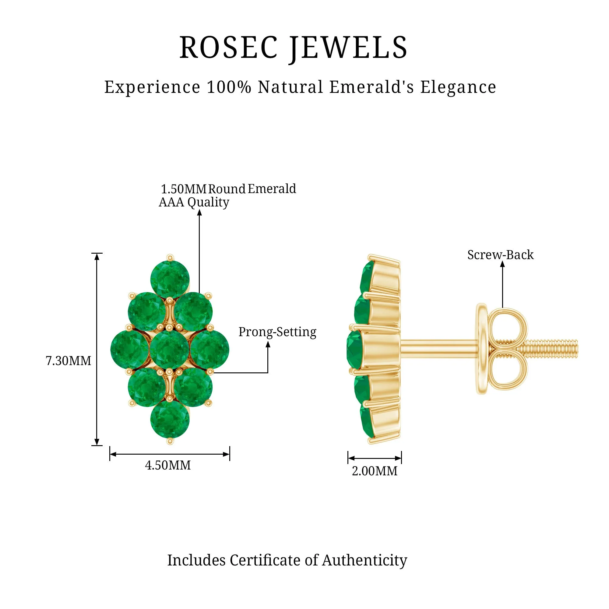 1/4 CT Emerald Cluster Stud Earrings