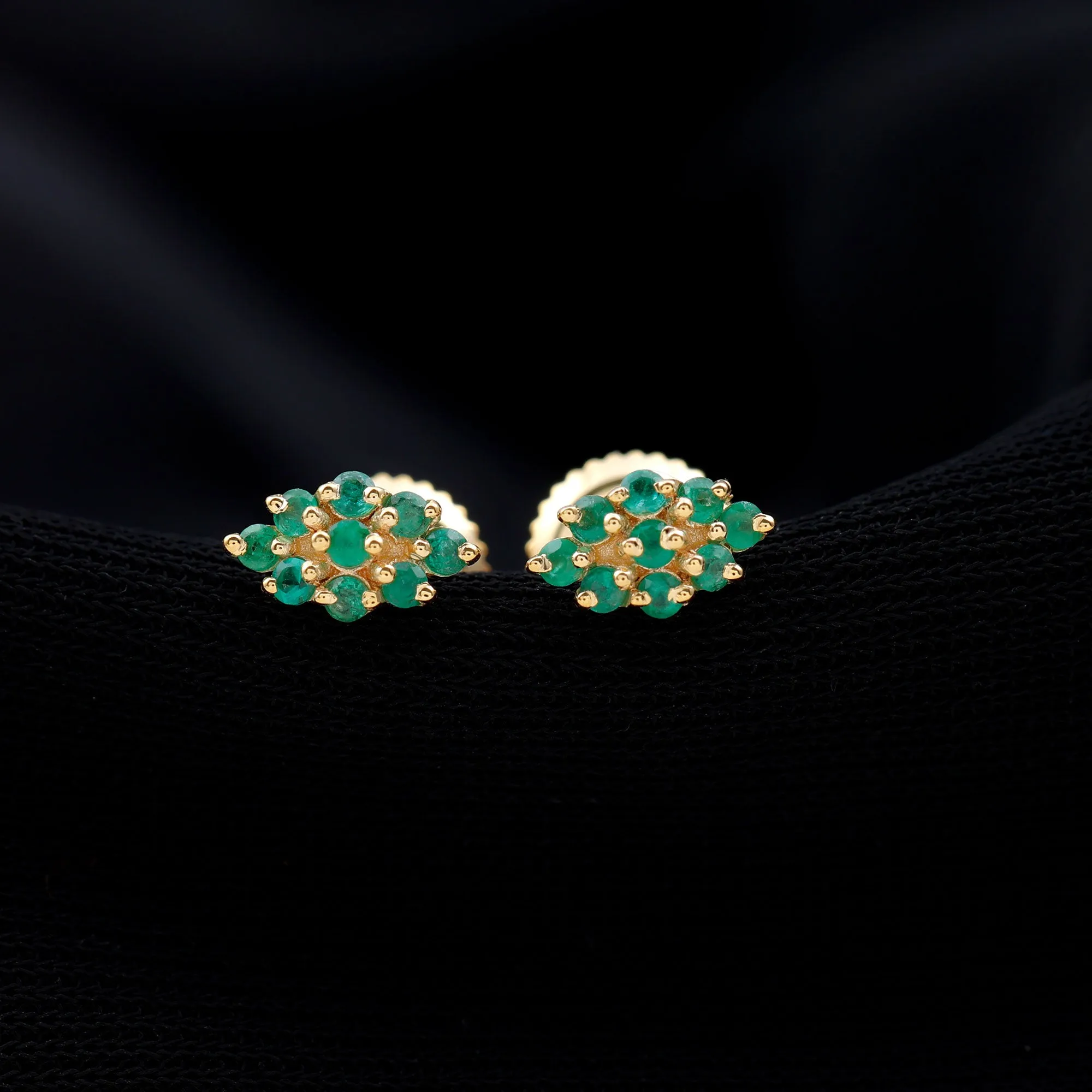 1/4 CT Emerald Cluster Stud Earrings