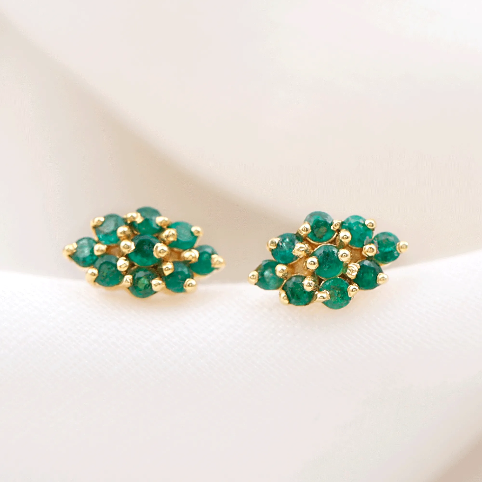 1/4 CT Emerald Cluster Stud Earrings