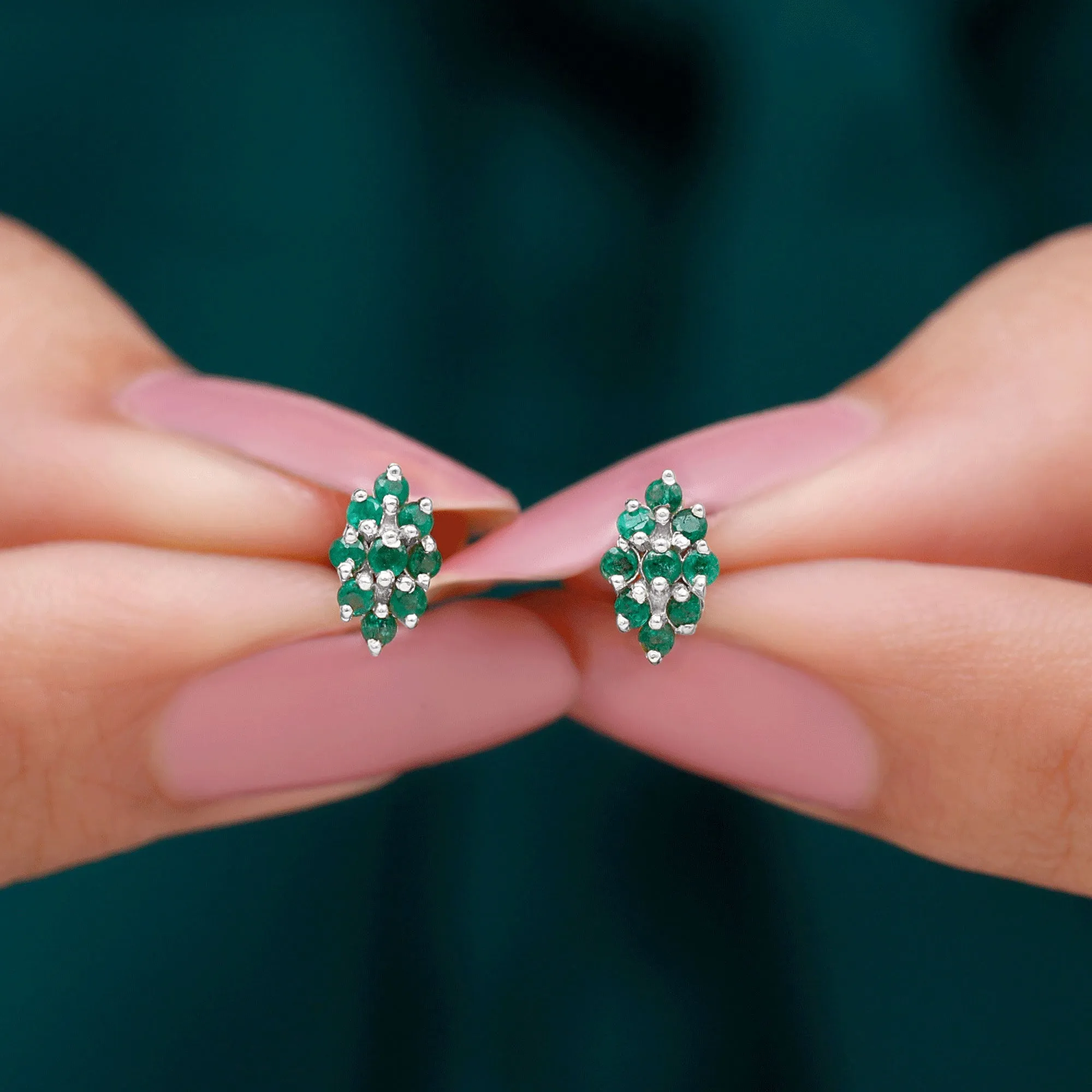 1/4 CT Emerald Cluster Stud Earrings