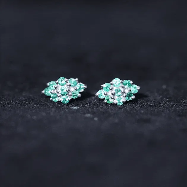 1/4 CT Emerald Cluster Stud Earrings