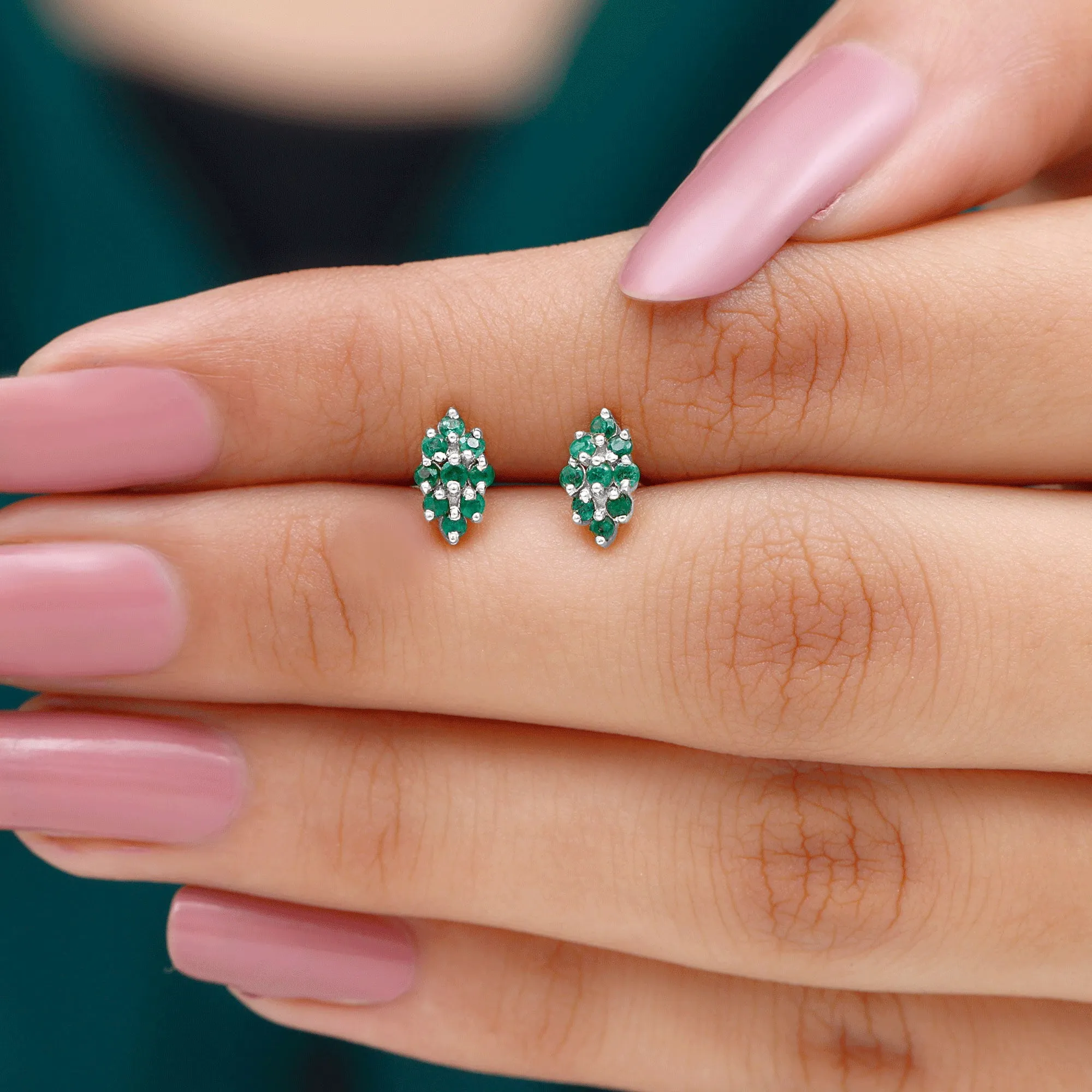 1/4 CT Emerald Cluster Stud Earrings