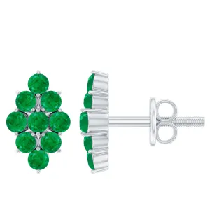 1/4 CT Emerald Cluster Stud Earrings