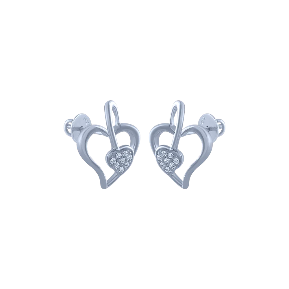 14k (585) White Gold And Diamond Stud Earrings For Women