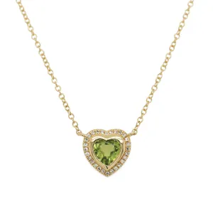 14K PERIDOT HEART WITH DIAMOND HALO NECKLACE