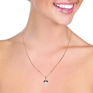 14K Solid Rose Gold Necklace w/ Parl & Amethysts