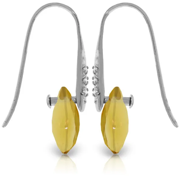 14K Solid White Gold Fish Hook Earrings w/ Diamonds & Dangling Briolette Citrines