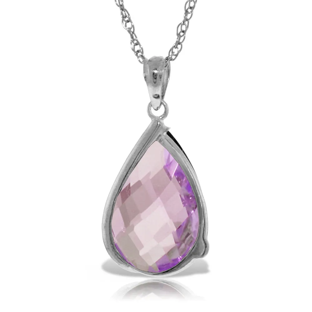 14K Solid White Gold Necklace w/ Briolette Checkerboard Cut Amethyst & Diamond