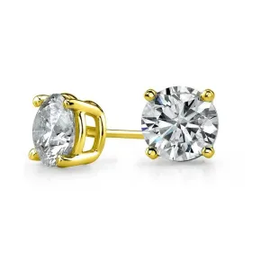 14k Yellow Gold 1/2 Carat Round White Diamond Solitaire Stud Earrings.