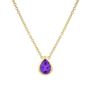 14K Yellow Gold Checkerboard Cut Amethyst Pendant Necklace