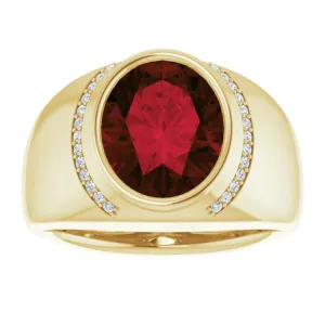 14K Yellow Natural Mozambique Garnet & 1/8 CTW Natural Diamond Ring