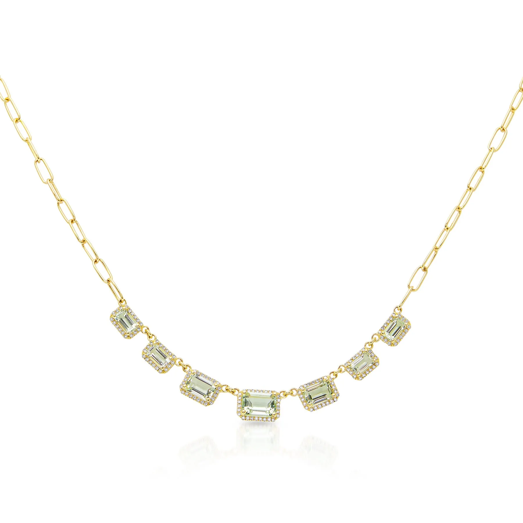 14KT Yellow Gold Diamond Green Amethyst Francesca Chain Link Necklace