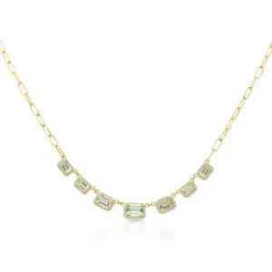 14KT Yellow Gold Diamond Green Amethyst Francesca Chain Link Necklace