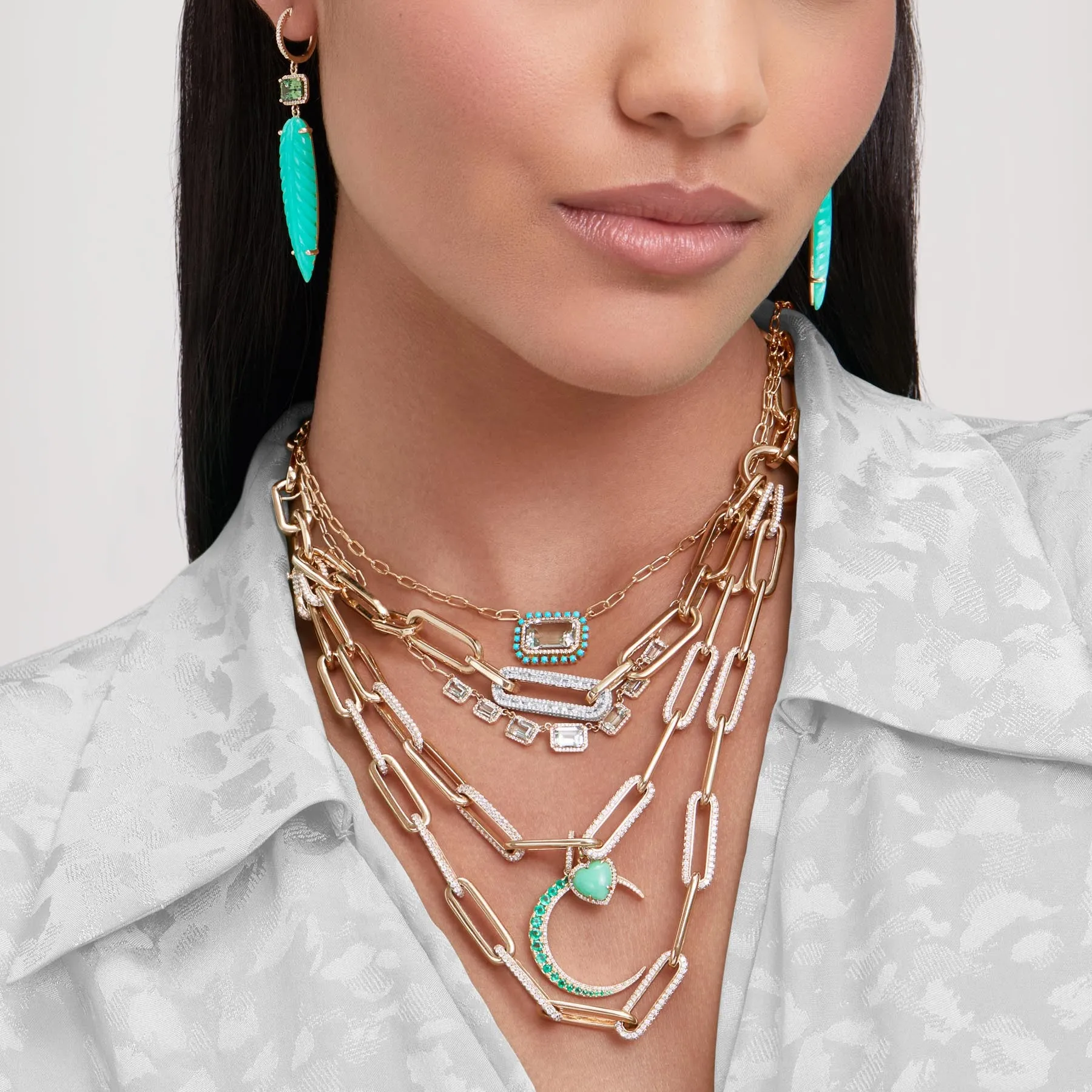 14KT Yellow Gold Diamond Green Amethyst Francesca Chain Link Necklace