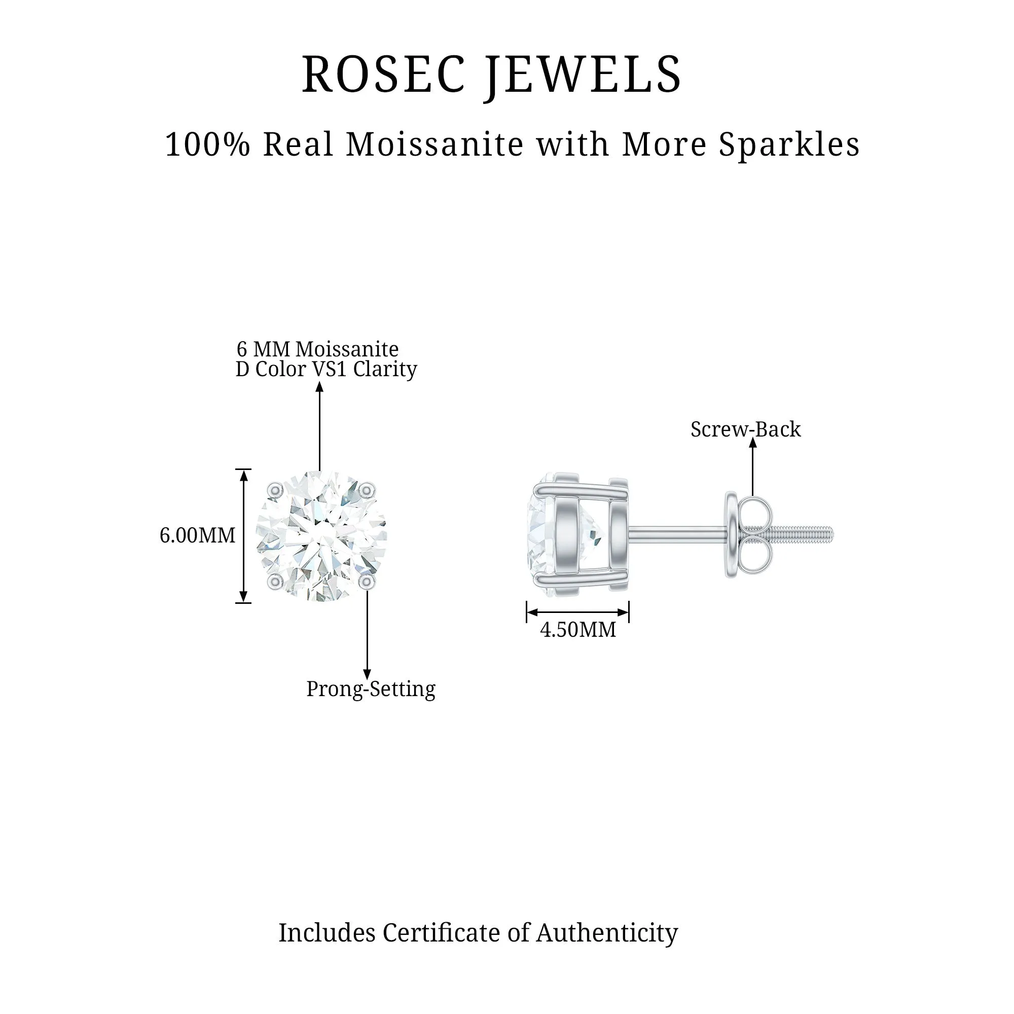 1.50 CT Moissanite Solitaire Stud Earrings