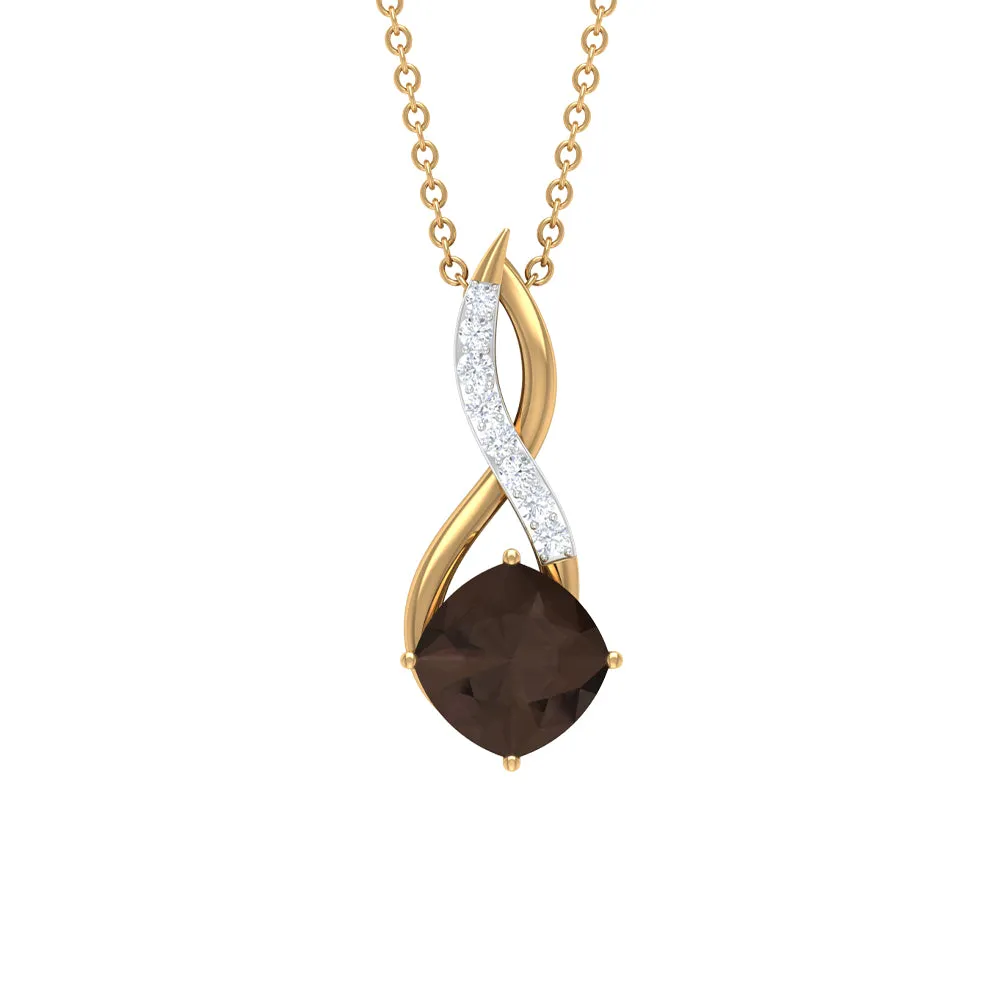 1.50 CT Solitaire Infinity Pendant with Smoky Quartz and Diamond