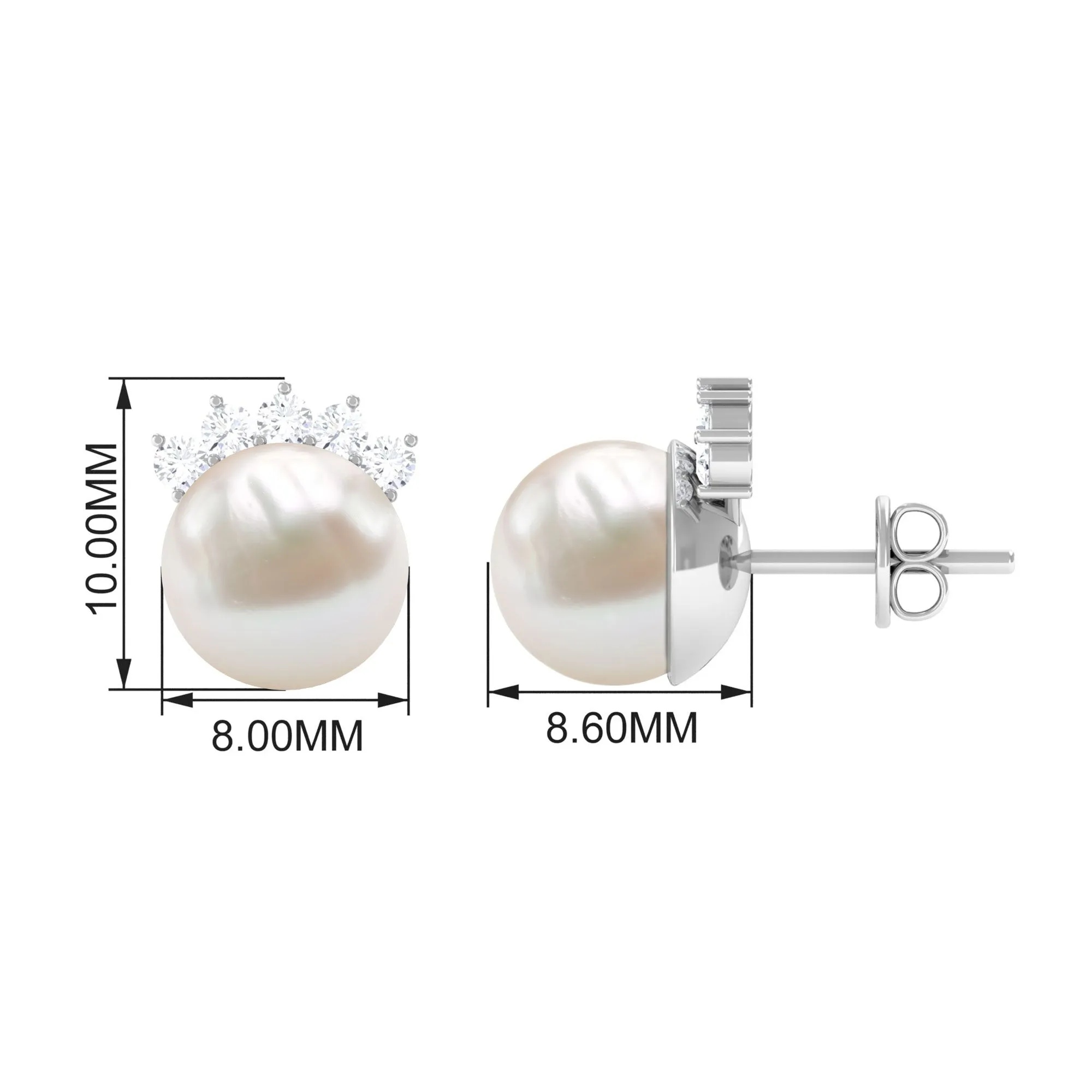 15.25 CT Freshwater Pearl Solitaire Stud Earrings with Diamond
