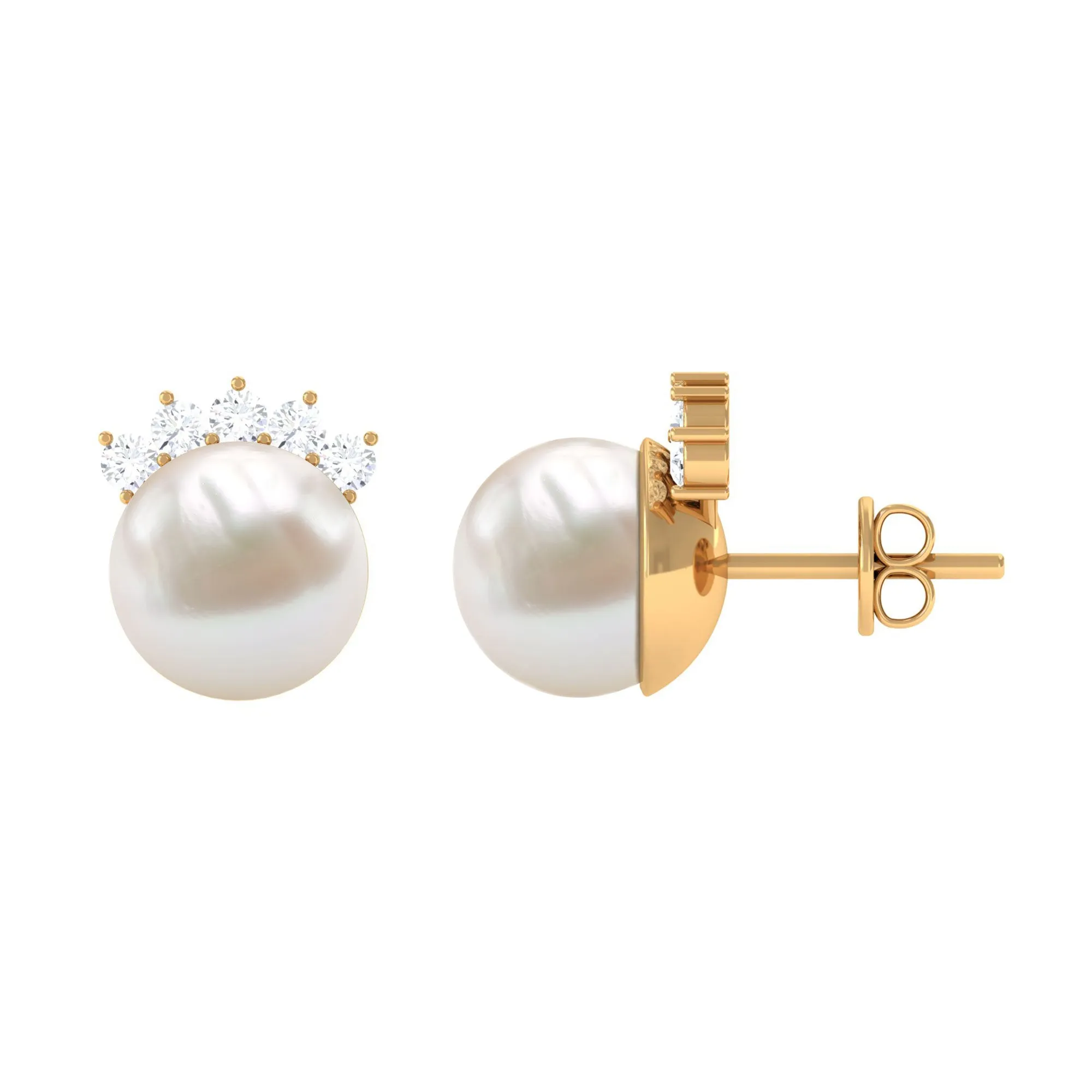 15.25 CT Freshwater Pearl Solitaire Stud Earrings with Diamond