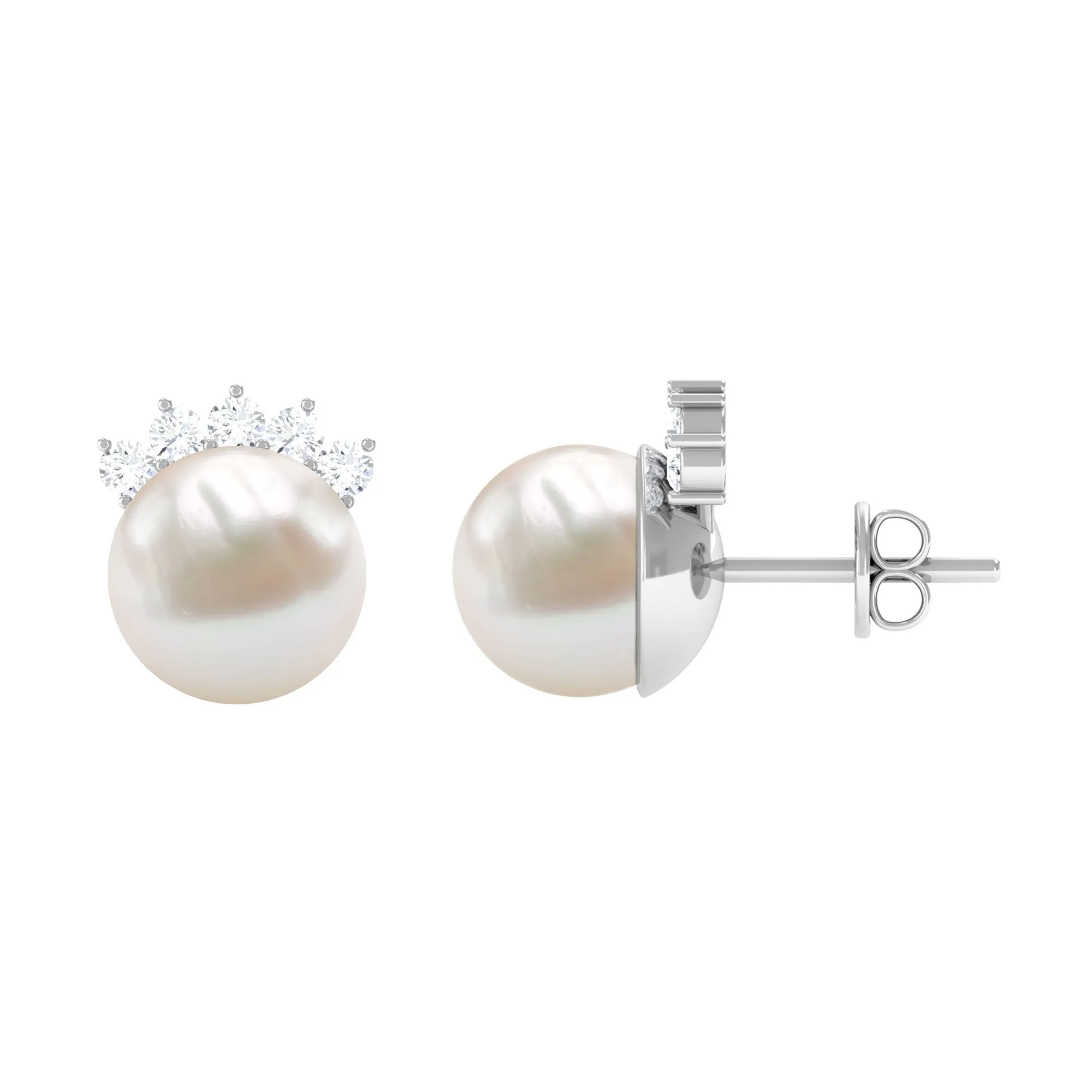 15.25 CT Freshwater Pearl Solitaire Stud Earrings with Diamond