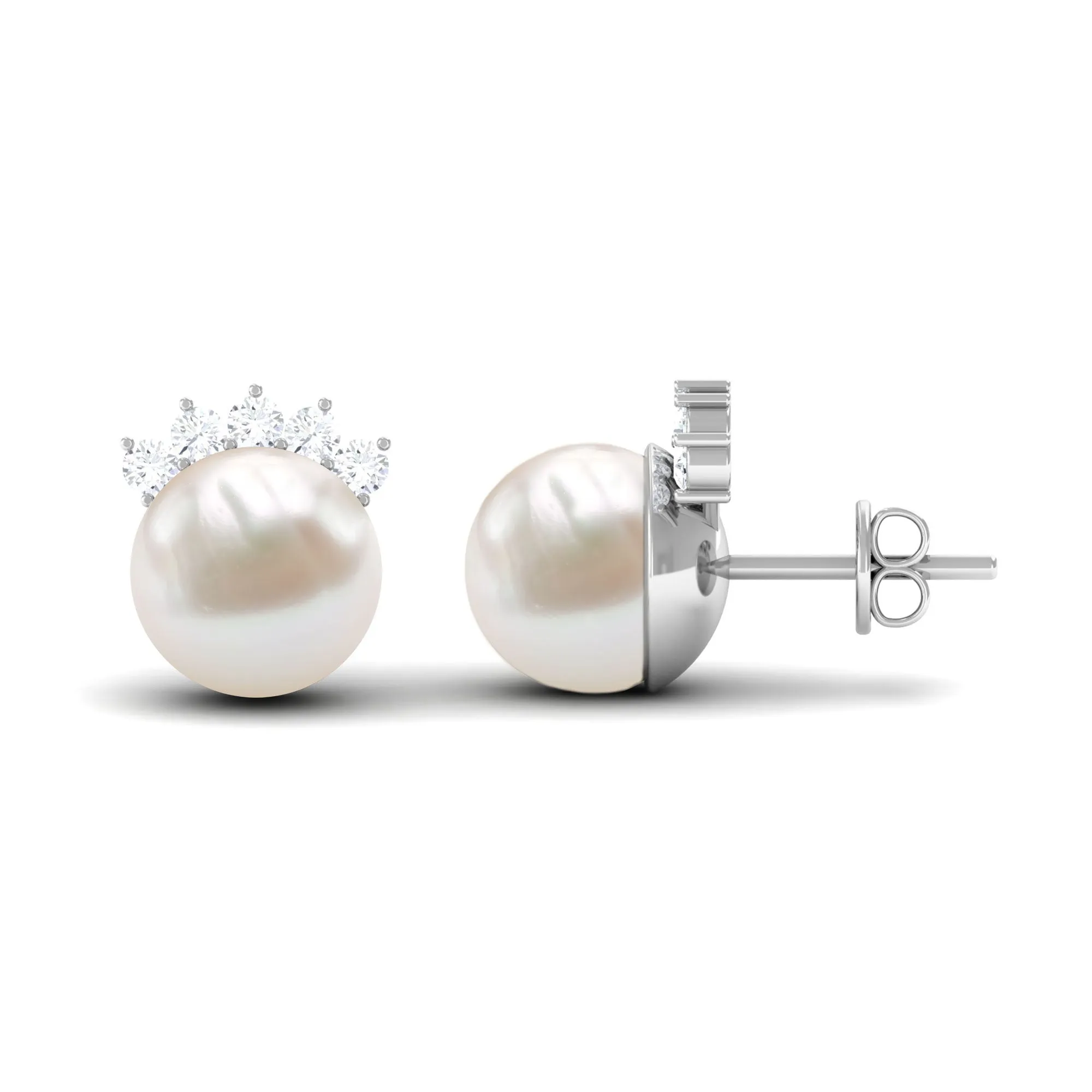 15.25 CT Freshwater Pearl Solitaire Stud Earrings with Diamond