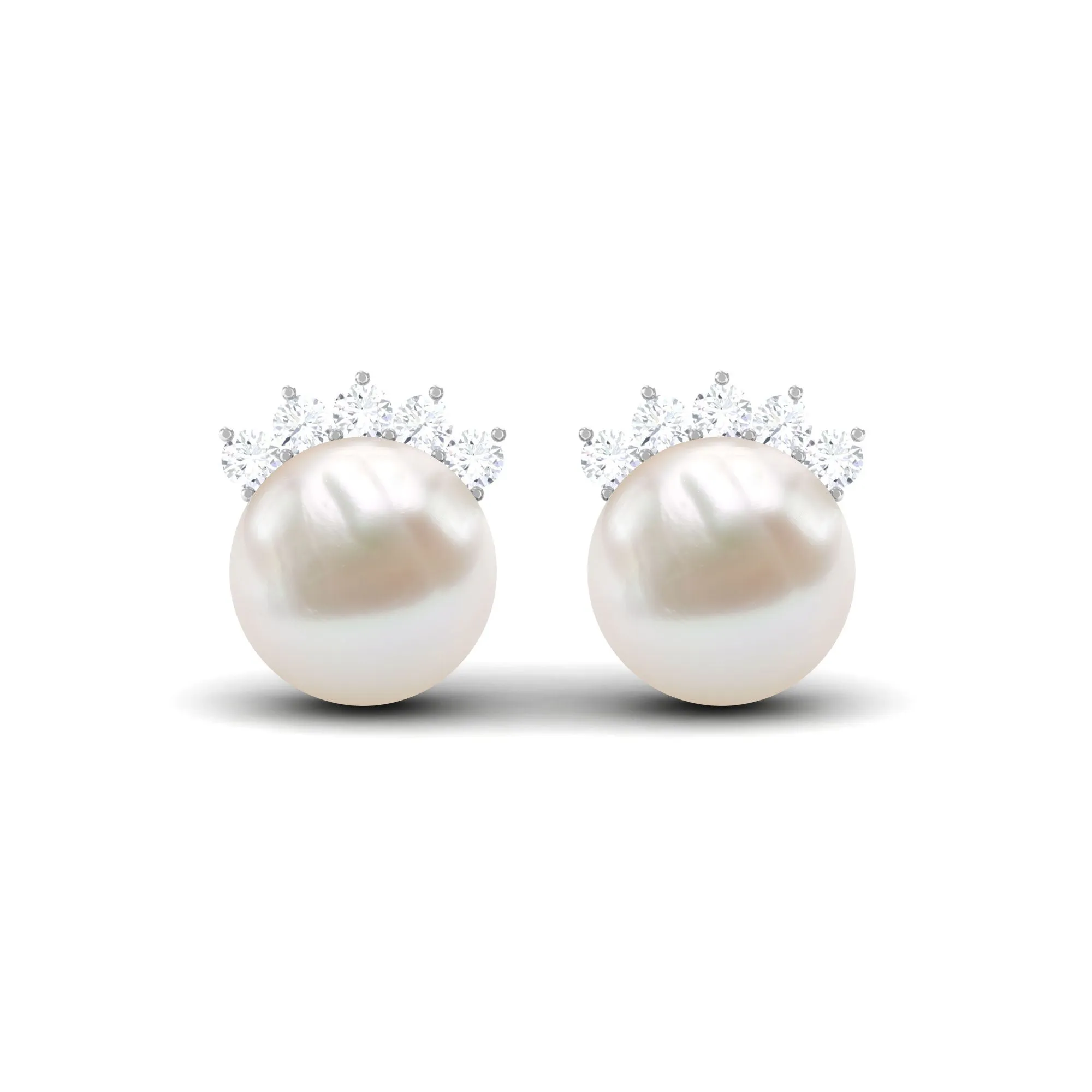 15.25 CT Freshwater Pearl Solitaire Stud Earrings with Diamond