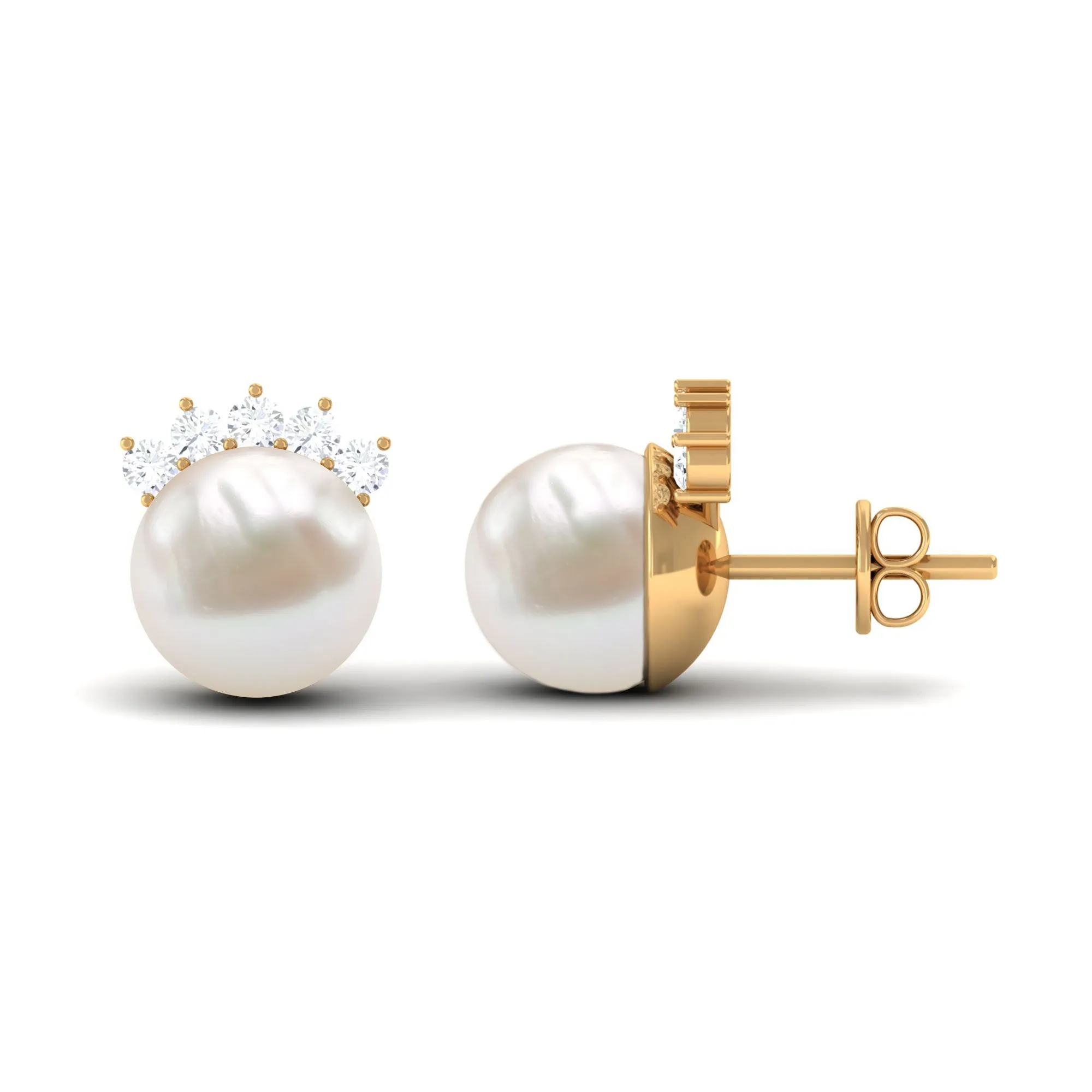 15.25 CT Freshwater Pearl Solitaire Stud Earrings with Diamond